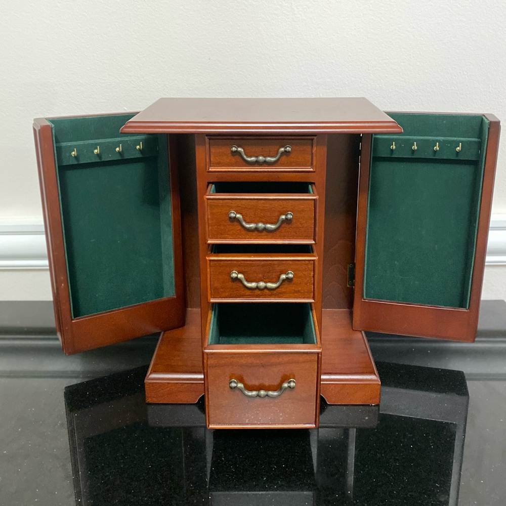 Wood Jewelry Box Drawers Doors Storage - Picture 2 of 6